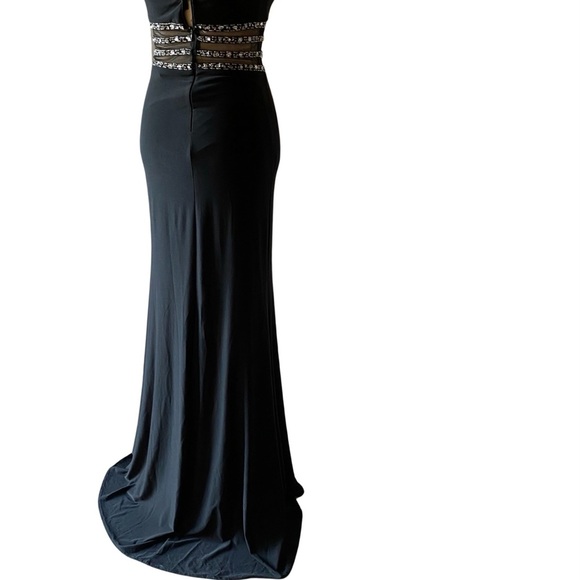 Bee Darlin Womens  Long Black Beaded Sheer Front Waist Front Slit Junior Sz  1/2 - Picture 7 of 16